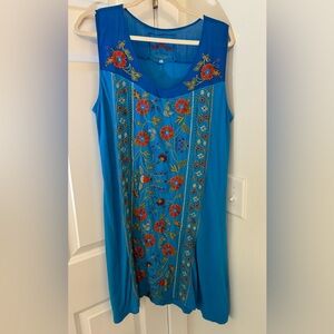 Johnny Was Blue Floral Embroidered Dress Large
